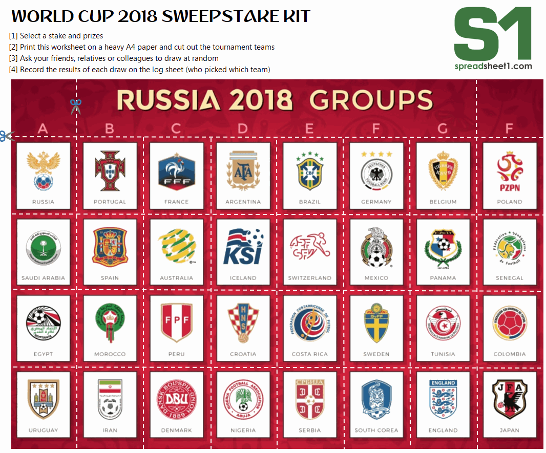 World Cup 2018 Free Sweepstake kit version 1