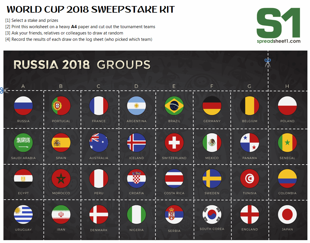 World Cup 2018 Free Sweepstake kit version 2