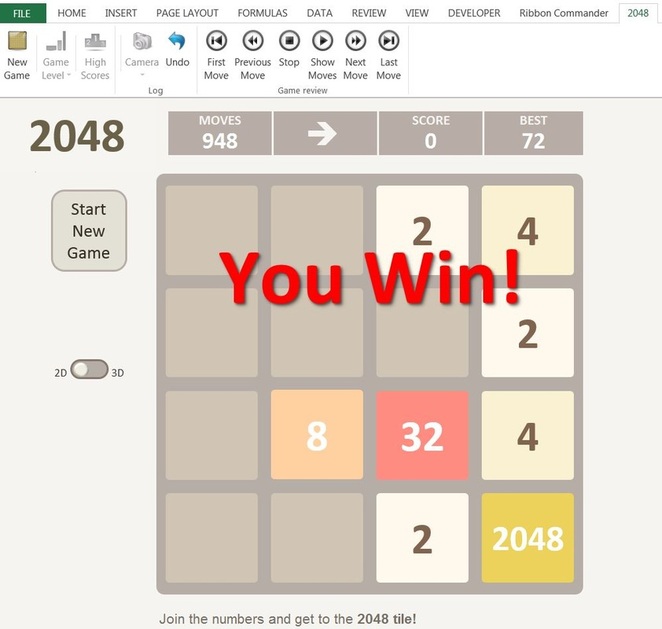 2048 Game in Excel