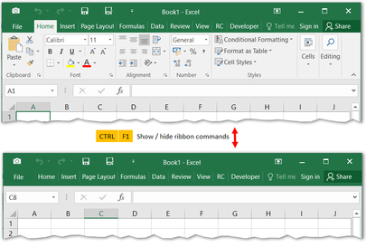 Collapse Excel ribbon