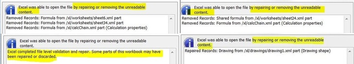 Excel was able to open the file by repairing or removing unreadable content
