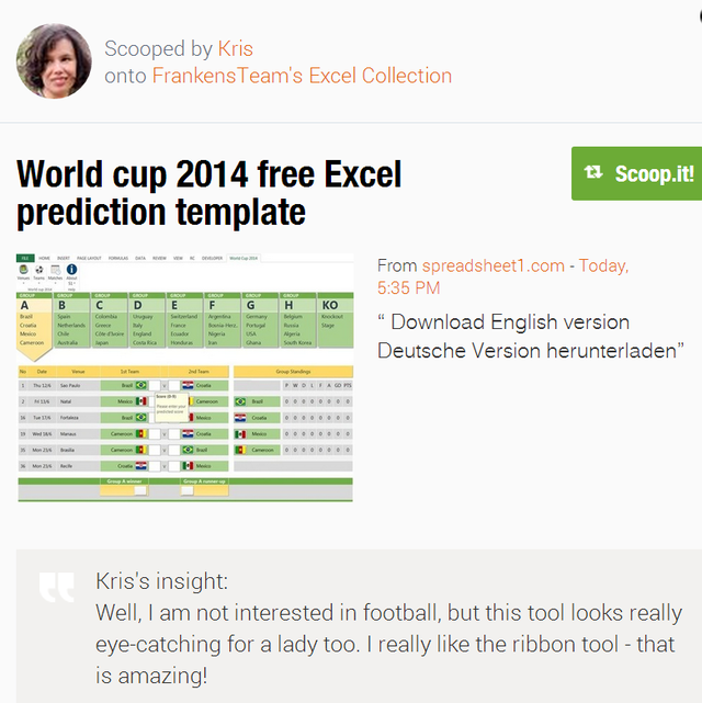 FIFA World cup 2014 free prediction template in Excel